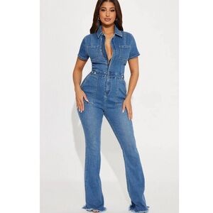 SOLD! Fashion Nova Blue Flare Denim Jumpsuit